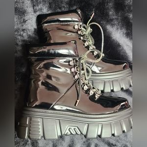 Azalea Wang Black Patent Leather Platform Boots Size 8.5